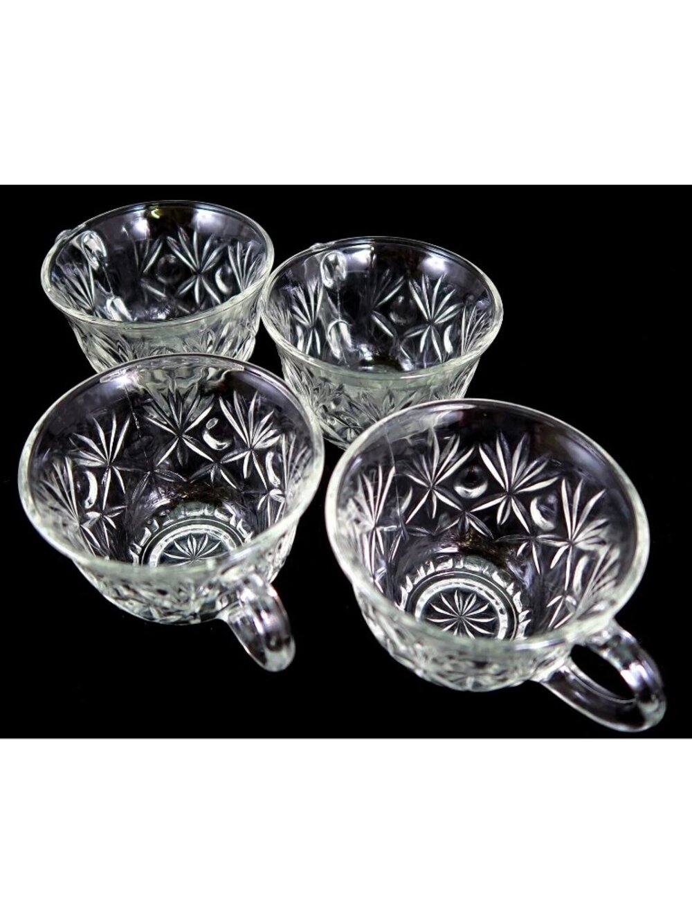 Hazel Atlas Heritage Thumbprint Punch Cups – Vintage Set of 4, 6oz Pressed Glass
